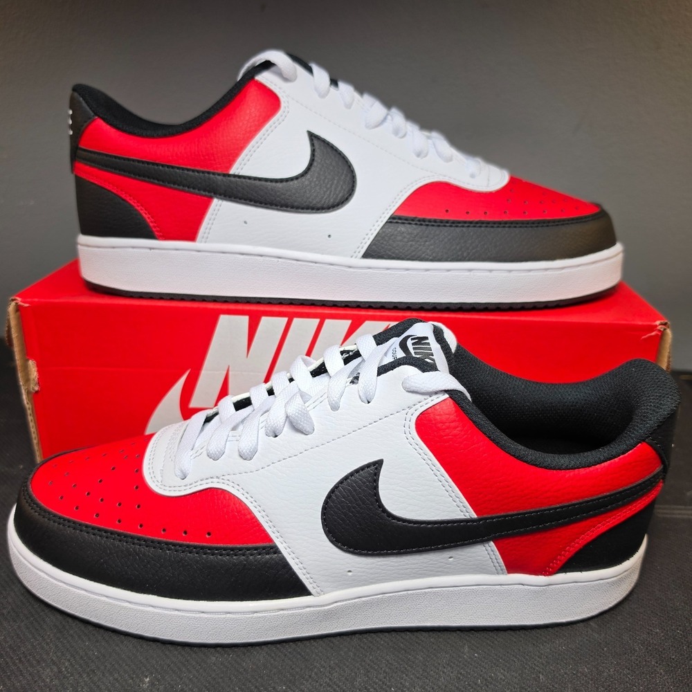 Men's 12 Women's 13.5 Nike Court Vision Low IO9112-657 Red Black White Shoes NIB